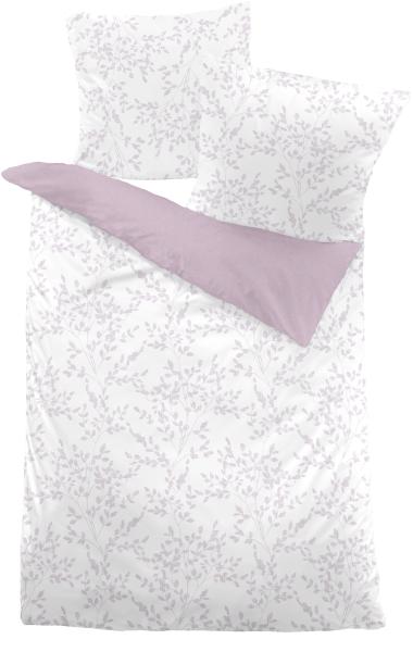 Dormisette Melange Flanell Bettwäsche 135x200 Blätter Zweige Wende rosa 4060-62