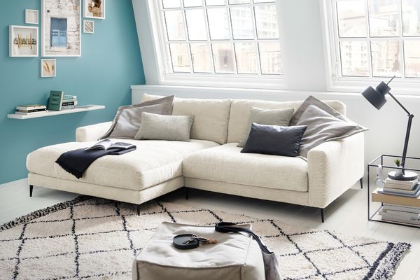 KAWOLA Ecksofa CARA Sofa Recamiere links Cord cremeweiß 84 x 190 x 272 cm