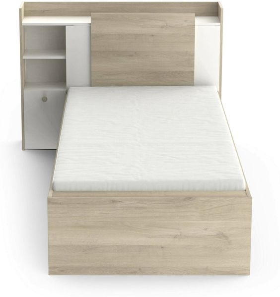 Dmora Einzelbett Wali, Struktur des Lagerbetts, Sommier mit Abdeckung, Bettrahmen aus Stoff, 227x125 h91 cm, Eiche und Mattweiß Bild 5