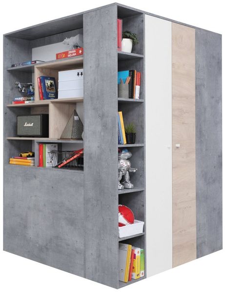 Deine Möbel 24 Eckschrank SIMON 01 Garderobe Jugendzimmer Kinderzimmer (Set, 2-St, Drehtürenschrank Weiß Beton Grau Eiche) Garderobe Kleiderschrank Eckschrank