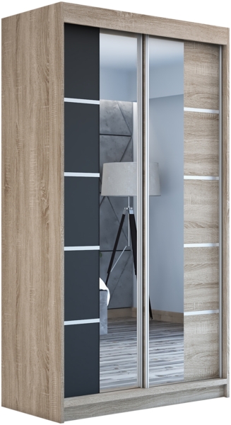 Schwebetürenschrank ERA 2-türig Schrank 120 cm (mit Spiegel) Farbe: Sonoma , schwarz