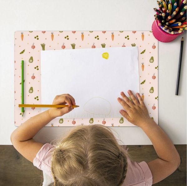 MuchoWow Platzset Gemüse - Pastell - Kinder - Aquarell, (1-St), Kinder-Arbeitsunterlage Schreibtisch, Bastelmatte Kind, Zeichenmatte