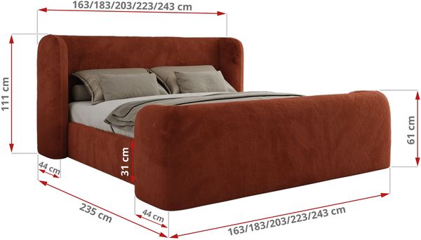Polsterbett mit Lattenrost, Doppelbett für Schlafzimmer, Gepolstertes Kopfteil, Foam matratze, Härtegrad H2 - EMORA CLASSIC DUO - 180 x 200 cm - Orange Stoff - MIRO - LUX Bild 4