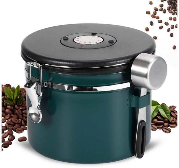 BlingBin Kaffeedose 2.5L Edelstahl Luftdicht mit Datumsanzeige und Edelstahlschaufel, Nahrungsmittelgrade 304 Edelstahl, (2er Set, 2-tlg, Fassungsvermögen: 2,5 l), Zur Aufbewahren von Kaffeebohnen, Tee, Nüssen, Würze, Kakao usw