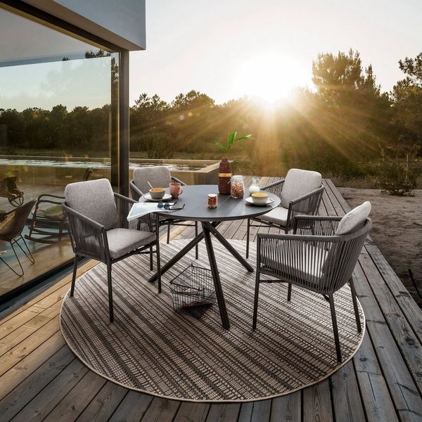 Destiny Garten-Essgruppe LUCCA BARLETTA, (10-tlg, 4x Sessel, 1x Tisch, inkl. Auflagen), Aluminium, HPL, Olefin-Rope