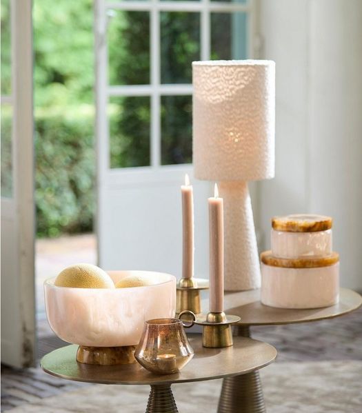 Light & Living Tischleuchte MICKY, Sandfarben, Textil, Boucléoptik, ohne Leuchtmittel, Ø 20 x H 58 cm
