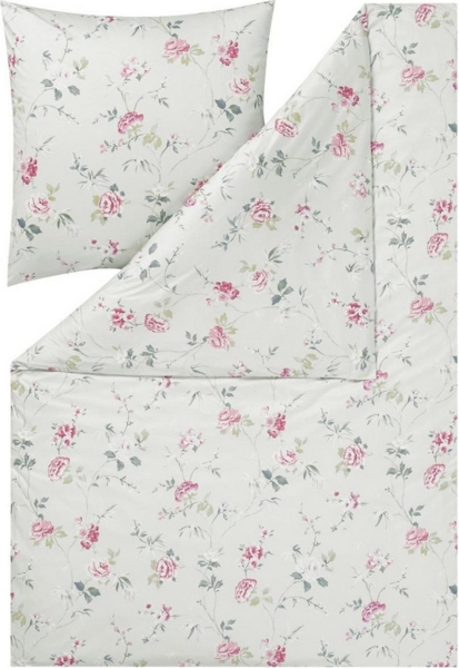 Estella Mako Jersey Bettwäsche 135x200 Emilie mint Rosen Blüten rosa 6272-520