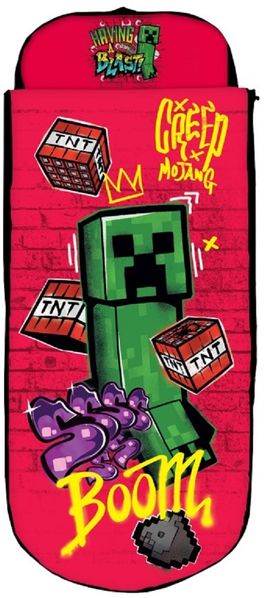 Minecraft Kinderschlafsack mit Luftmatratze 150 × 62 × 20 cm inklusive Pumpe und Reißverschlussbezug