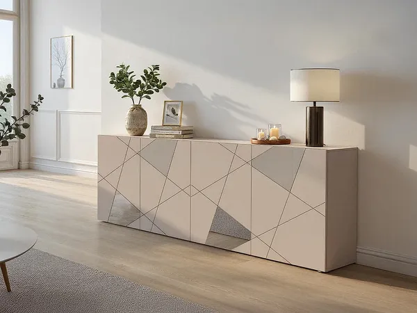 Vente-unique - CANTIANO Sideboard Holz, Platte Beige - B 42 cm x H 84 cm x L 241 cm