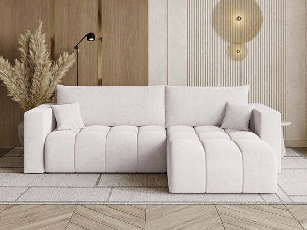 GRAINGOLD Ecksofa L-Form Neva L, Ecksofa mit Schlaffunktion, Bettkasten, mit losen Kissen, Velour-Stoff, Grau