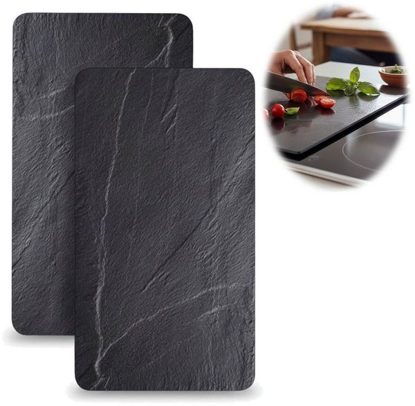 LS-LebenStil Schneide- und Abdeckplatte Herdabdeckung für Ceranfeld Schiefer Look Spritzschutz Schneidbrett, Glas, (Granit Optik Style, 2 tlg, ESG Sicherheitsglas Glasschneidebrett Schneidebrett Herdabdeckung), Set Kochfeld Abdeckung Glaskeramikfeld In...