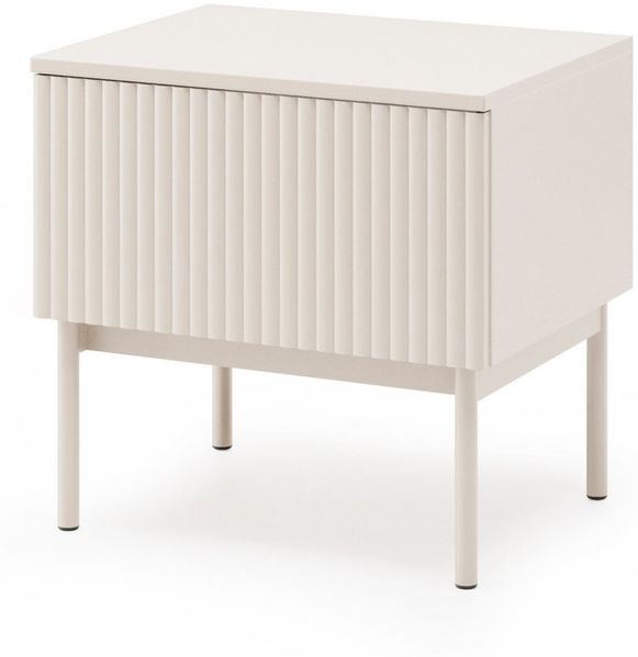 Beautysofa Nachttisch SOFT Rillenfronten & Push-to-Open-System (mit Eine Schublade, In der trendigen Farbe Kaschmir), Breite: 50 cm