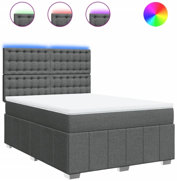 vidaXL Boxspringbett mit Matratze Dunkelgrau 140x200 cm Stoff 3294006