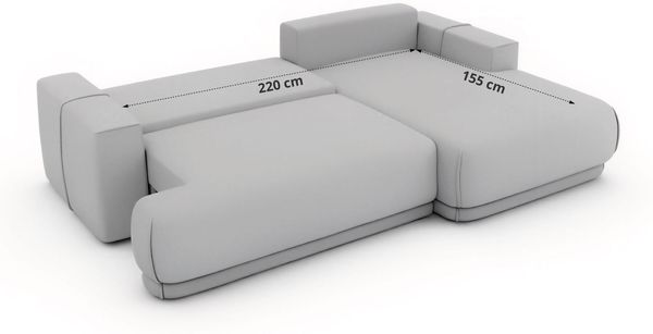 RINA L Design Ecksofa, Schlaffunktion & Stauraum, DL-System, Wellenfedern, Liegefläche 220x155 cm, freistehendes Polstersofa, Schlafcouch - Dunkelgrau Velvet - Links Seite Bild 9