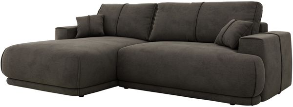 RINA L Design Ecksofa, Schlaffunktion & Stauraum, DL-System, Wellenfedern, Liegefläche 220x155 cm, freistehendes Polstersofa, Schlafcouch - Dunkelgrau Velvet - Links Seite Bild 10
