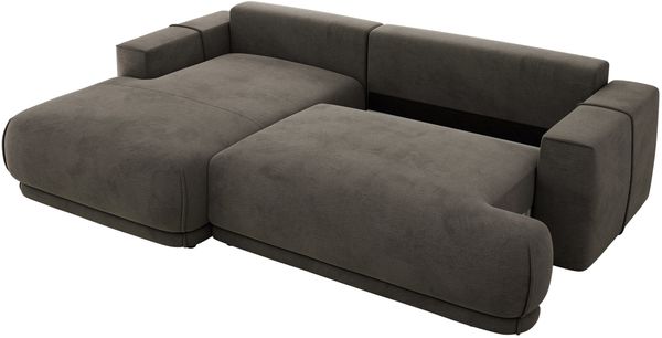 RINA L Design Ecksofa, Schlaffunktion & Stauraum, DL-System, Wellenfedern, Liegefläche 220x155 cm, freistehendes Polstersofa, Schlafcouch - Dunkelgrau Velvet - Links Seite Bild 11