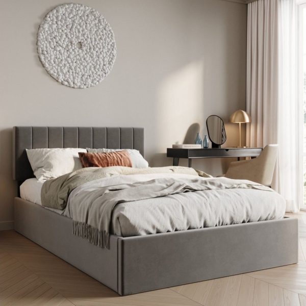 Home Collective Polsterbett mit Stauraum und Lattenrost Doppelbett Gepolstertes Bett, hydraulischer Bettkasten Kopfteil verstellbar 140x200 samt dunkelgrau