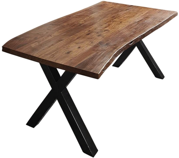 Esstisch Baumkante massiv Akazie nussbaum 200 x 100 X-Gestell schwarz XAVER 70295741