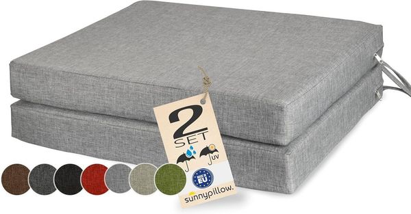 sunnypillow Stuhlkissen 2er Set Stuhlkissen mit Bändern "HAVANA" viele Farben zur Auswahl, Grau