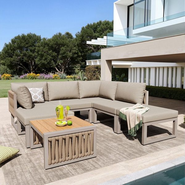 Flieks Gartenlounge-Set, 6-Sitzer Gartenmöbel mit verstellbarem Rückenlehnenwinkel, frei ordnen
