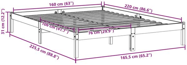 vidaXL Massivholzbett Extra Lang ohne Matratze 160x220 Kiefernholz 852422 Bild 9