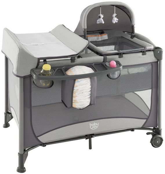 COSTWAY Baby-Reisebett, mit Matratze & Wickeltisch, 110 x 78 x 78 cm