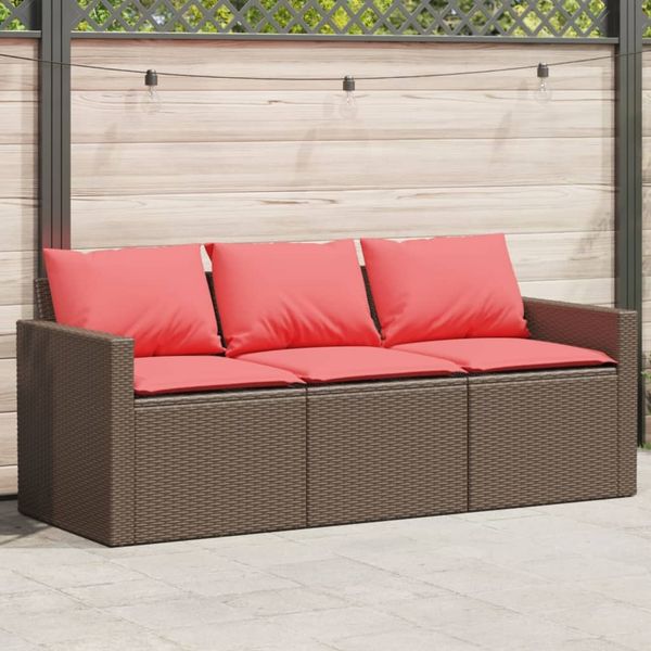 vidaXL Gartensofa mit Kissen 3-Sitzer Braun Poly Rattan 366348