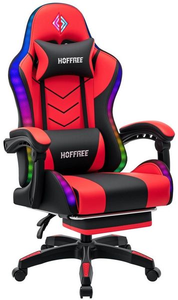 Insma Gaming-Stuhl ergonomischer Computerstuhl RGB LED Bluetooth Bürostuhl (mit Massagefunktion, Fußstütze & 180° Liegefunktion), maximale Belastbarkeit 180kg