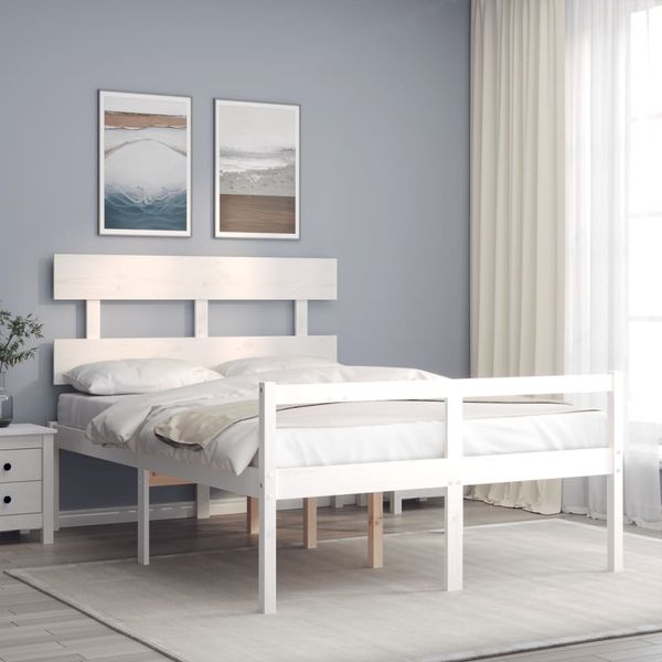 vidaXL Seniorenbett mit Kopfteil 120x200 cm Weiß Massivholz 3195347