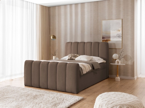 Boxspringbett Schlafzimmerbett DENIS PREMIUM 120x200cm Stoff Catch Me Braun