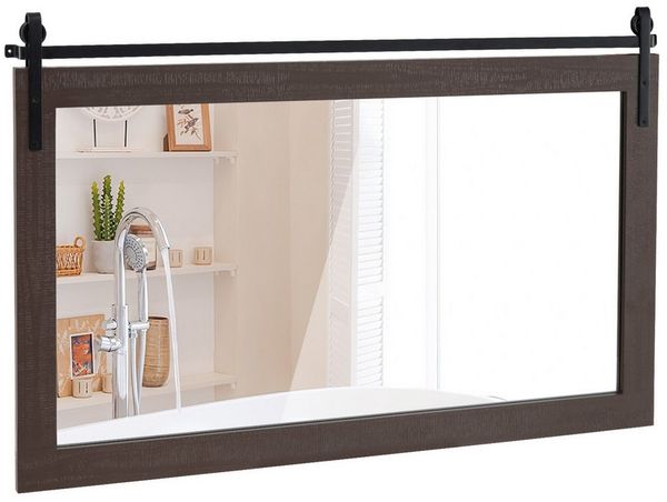 COSTWAY Dekospiegel, Rustikaler Wandspiegel mit Holzrahmen, 100 x 66 cm