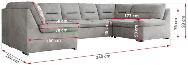 Ecksofa, Sofa big XXL, Wellenfedern, Wohnlandschaft XXL, mit Schlaffunktion - COMODO U - Hellgrau Velours - Topper T25 Bild 7