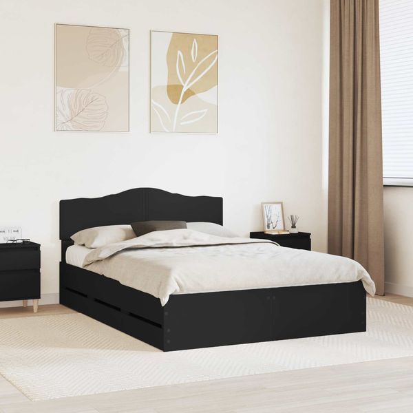 vidaXL Bettrahmen mit Schubladen Schwarz 140 x 200 cm Ingenieurs Holz 3412999