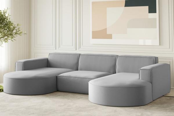 Wohnlandschaft U-Form Sofa PALMA in Stoff Opera Velvet Grau