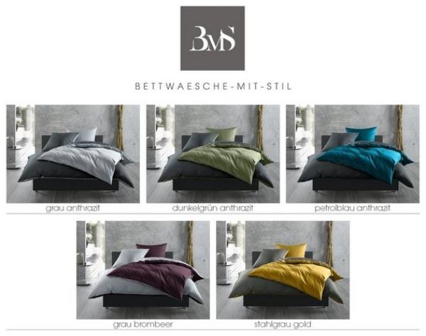 Mako Satin Wende Bettwäsche stahlgrau gold 200x200 + 2x 80x80 Bild 4