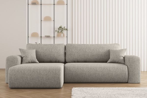 Kaiser Möbel Ecksofa mit Schlaffunktion und Stauraum für Bettzeug, Capri Stoff Neve