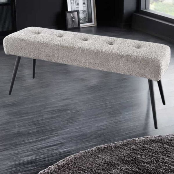Moderne Sitzbank BELLE 100cm champagner Bouclé Interieur-Tipp schwarzes Gestell