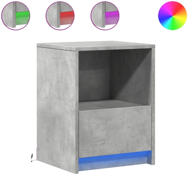 vidaXL Nachttische mit LED-Leuchten 2 Stk. Betongrau Holzwerkstoff 852026