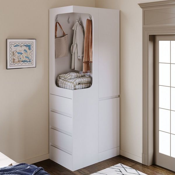 HAUSS SPOLE Kleiderschrank mit Schubladen,Aufwahrungsschrank Hochschrank mit Staufächern&Haken (mit 4 Schubladen & offenem Hängefach, 1 Tür, 70×40×170 cm)
