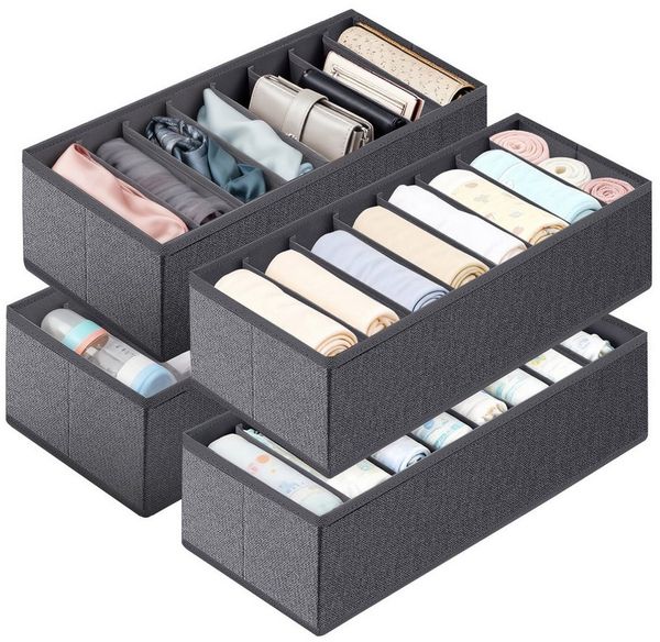 Sekey Aufbewahrungsbox Aufbewahrungsbox Set aus Vliesstoff – faltbarer Schubladen, 4 St, 19 × 40 × 11 cm, Organizer für Schrank und Kleiderschrank