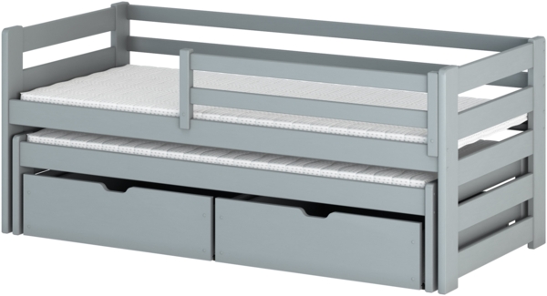 Kinderbett Sizilo mit 2 Schubladen, Gummirädern, Lattenrost (Farbe: Asche, 80 x 200)