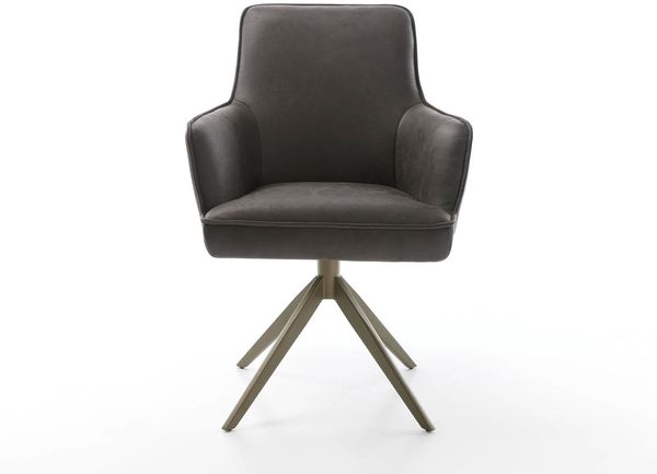 Drehstuhl Heira-Flex mit Armlehnen Mikrofaser Anthrazit Vintage Kreuzgestell breit Effektfinish Titan 360° drehbar Taschenfederkern Bild 2