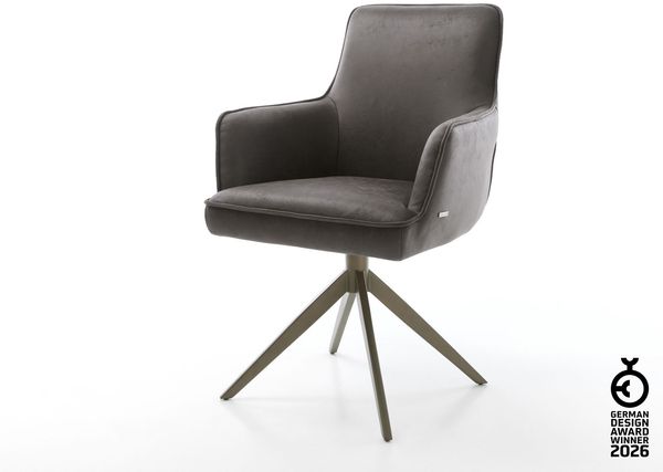 Drehstuhl Heira-Flex mit Armlehnen Mikrofaser Anthrazit Vintage Kreuzgestell breit Effektfinish Titan 360° drehbar Taschenfederkern