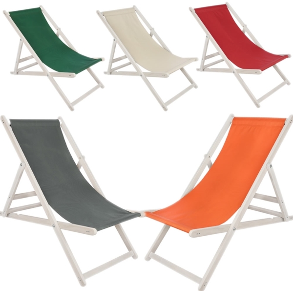 Strandstuhl mit Armlehne Strandliege Holz Liegestuhl Gartenliege Sonnenliege Faltliege Orange