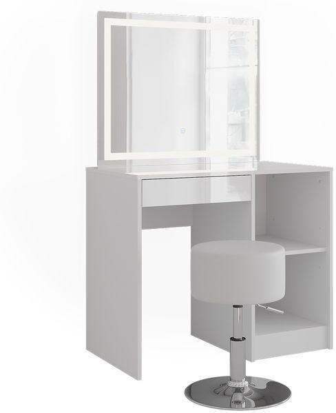 Schminktisch Sherry Weiß/Weiß Hochglanz 89.8 cm mit LED-Spiegel und Hocker Vicco