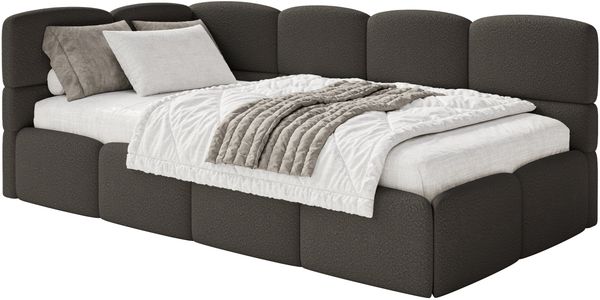 Selsey 'Cloudy' Einzelbett 120x200, Kopfteil links, Matratze & Bettkasten, Bouclé Braun