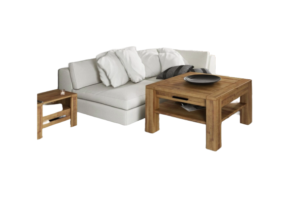 Couchtisch Lubic aus Wildeiche massiv 70x70x53 cm mit 1 Schublade und Holzbeinen