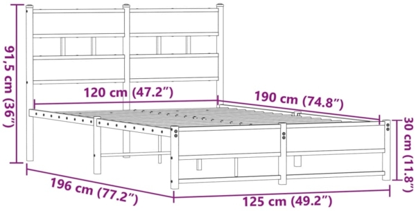 vidaXL Metallbett ohne Matratze Eichen-Optik 120x190 cm 4017323 Bild 8