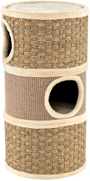Ø 36 cm Kratztonne mit Seegras-Seil & Sisal-Kratzbrett & 3 Höhlen Katzentonne Kratzbaum