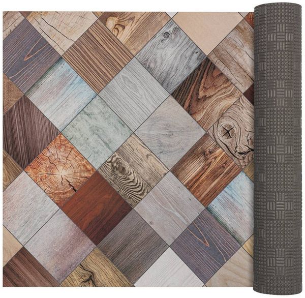 ANRO Küchenläufer LUIGI Holz Patchwork pflegeleicht hochwertig Flurläufer Küchenteppich, eckig, Höhe: 3 mm, Teppichläufer 100cm Vintage Bunt wasserdicht